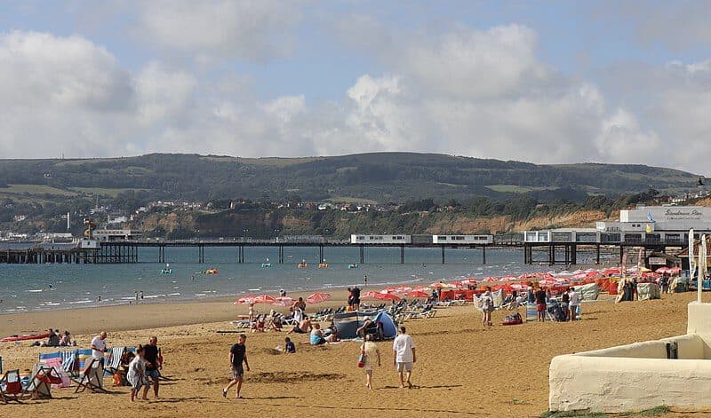 Sandown beach and pier on a summer day